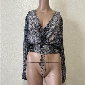 Guess Black and Gray Snake Print Crop Top